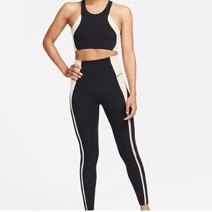 Nike Women's Black and Cream High-Rise Leggings and Crop Top Set